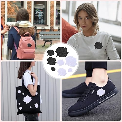 Miniatura 9 de 8 parches de flores de rosas negras para planchar para diseños de ropa, parches de reparación de tela, 4 tamaños bordados, parches de flores,