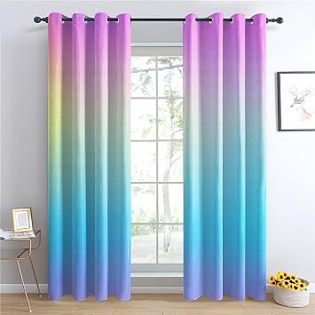 Ombre Blackout Curtains, Rainbow Bedroom Curtains & Living Room Curtains 90x90 Inch 2 Panels Set, Thermal Eyelet Drapes Decorative Patterned Window Treatments 90 Drop (Wj-&344)