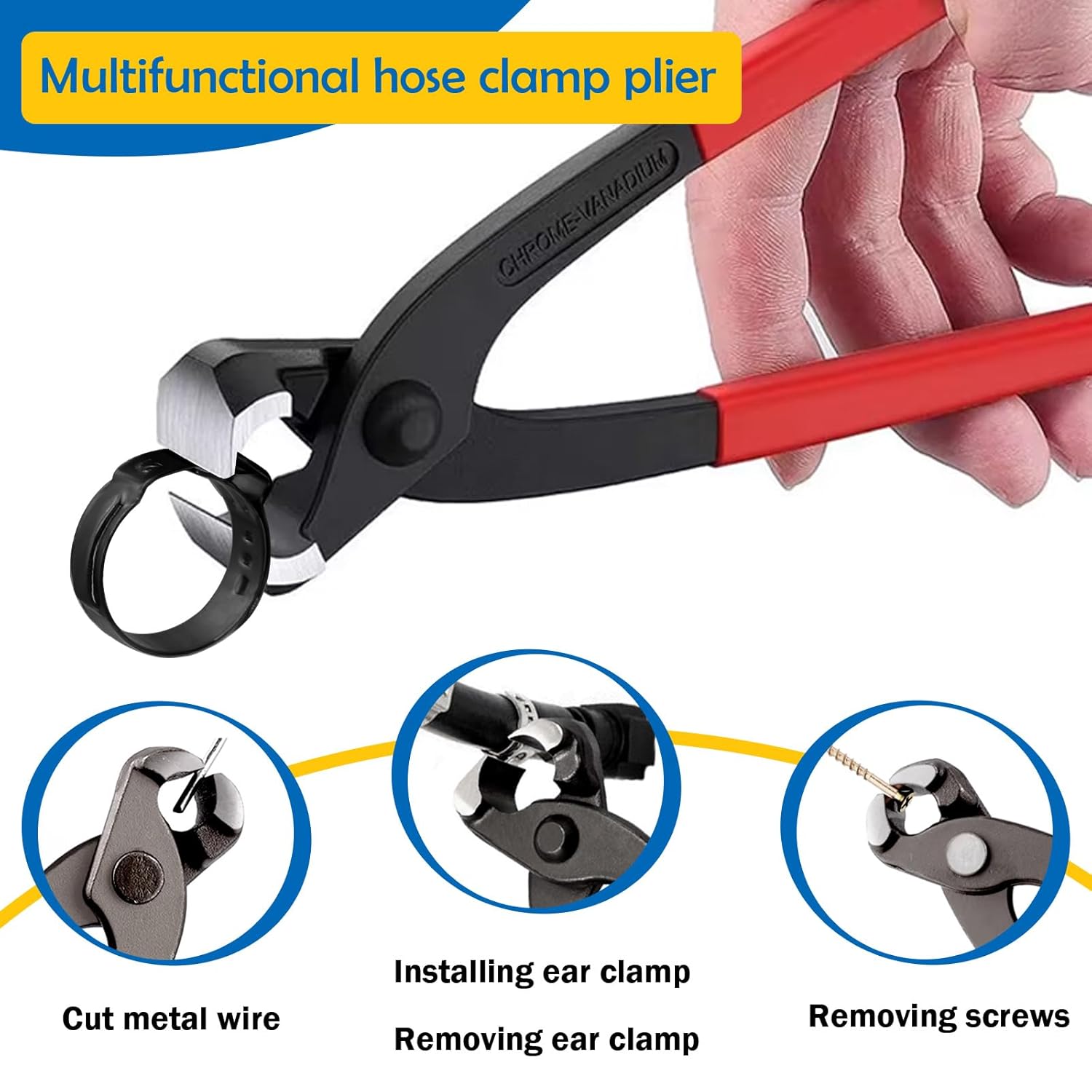 115Pcs 304 Stainless Steel Black Single Ear Hose Clamps with Ear clamp plier 6-28.6mm Crimp Hose Clamps Assortment Kit for Auto/Home Appliance/Pipe/Fuel Line Stepless hose clamp with pincer