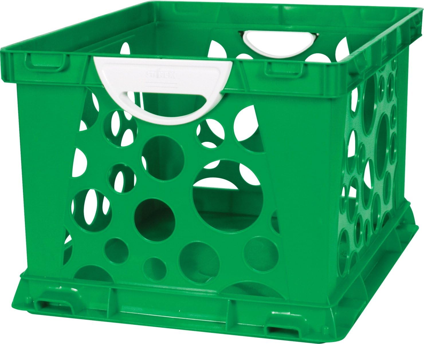 Storex Large Storage and Filing Crate with Comfort Handles, Green/White (Case of 3)