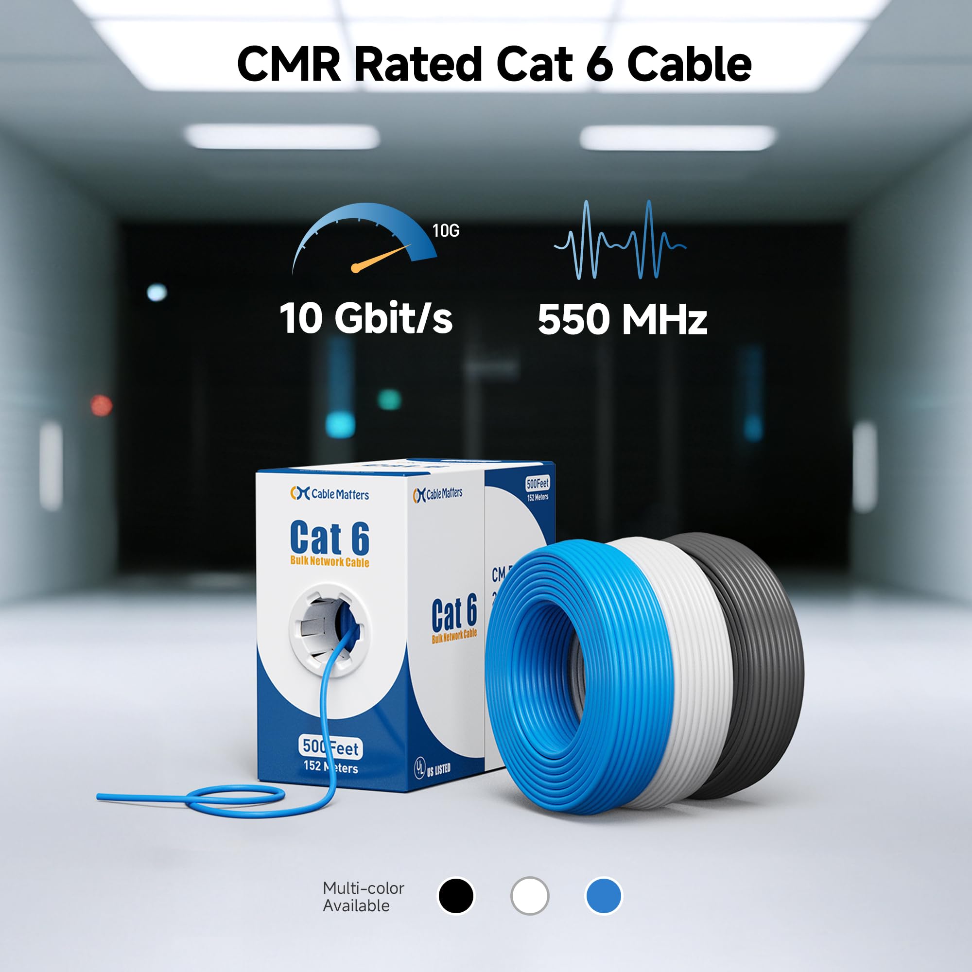 Cable Matters Cavo Cat6 10Gbps 23AWG CMR Cat6, 304,8 m, bianco | Montante a parete nominale, rame nudo, solido U/UTP, bobina di cavo Ethernet Cat 6