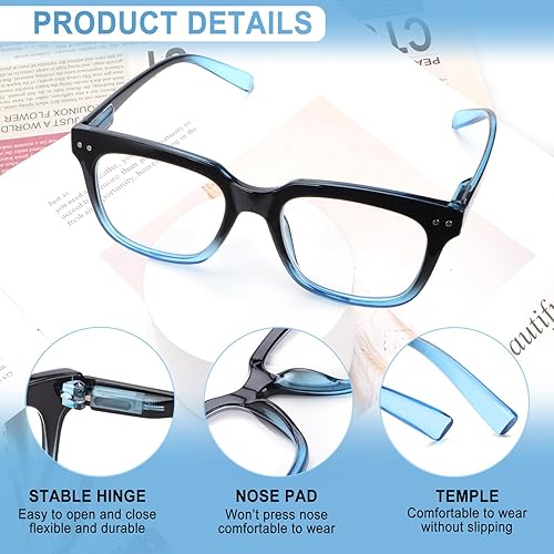 Miniatura 6 de Paquete de 6 lentes de lectura de moda para mujeres y hombres, bloqueo de luz azul, lectores cuadrados de gran tamaño con bisagra de resorte