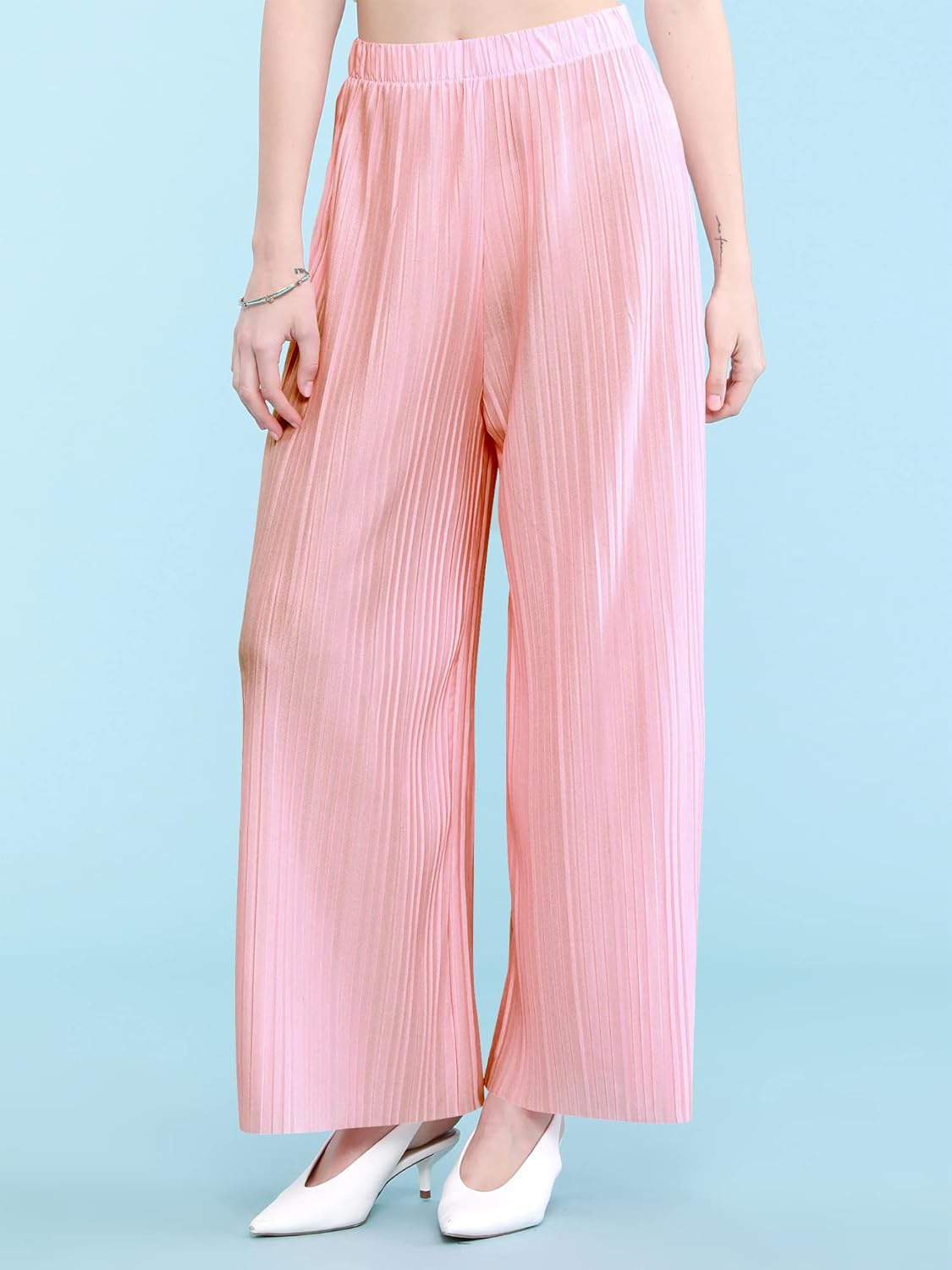 Lock and Love Womens Pleated Wide Leg Palazzo Maxi Pants with Drawstring or Elastic Band - Image 5