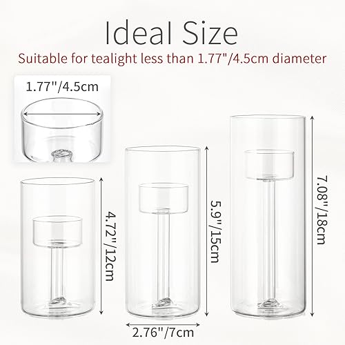 Miniatura 6 de Portavelas de cristal para velas: 3 portavelas votivas transparentes cilíndricos modernos para velas de té de huracán, portavelas para bodas