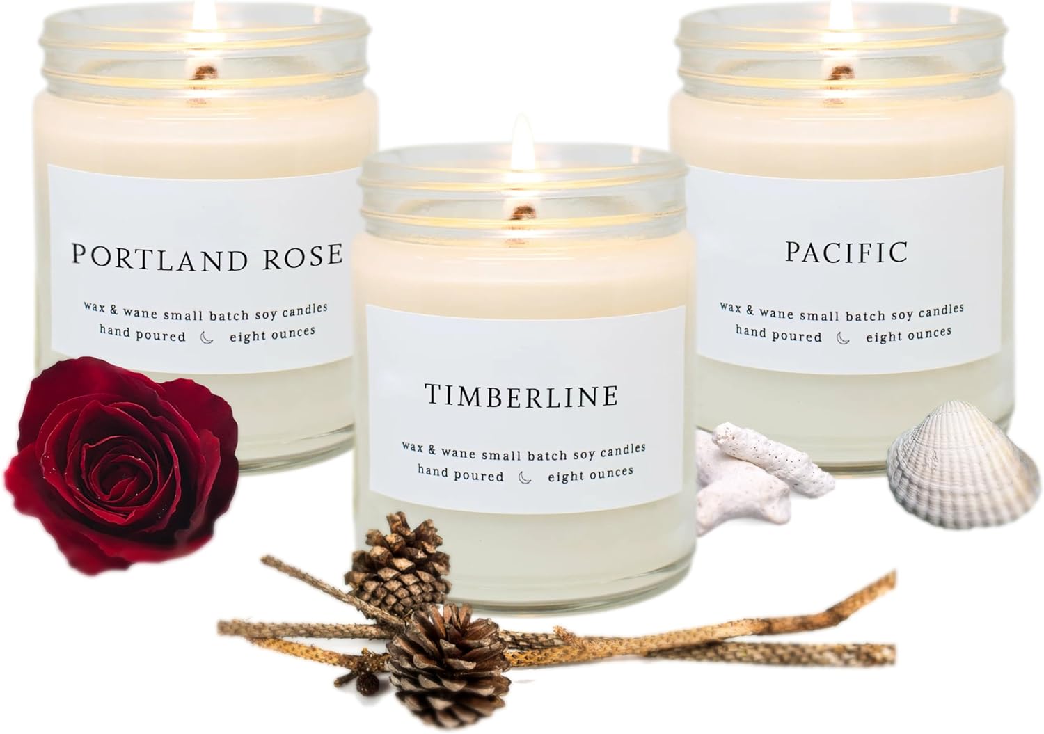 Wax & Wane Northwest Scented Candle Set of 3-4oz Handmade Candles For Men and Women - Long Burning 25+ Hours Candles For Home, Bedroom, and Bathroom - 100% Natural Soy Candles Made in the USA