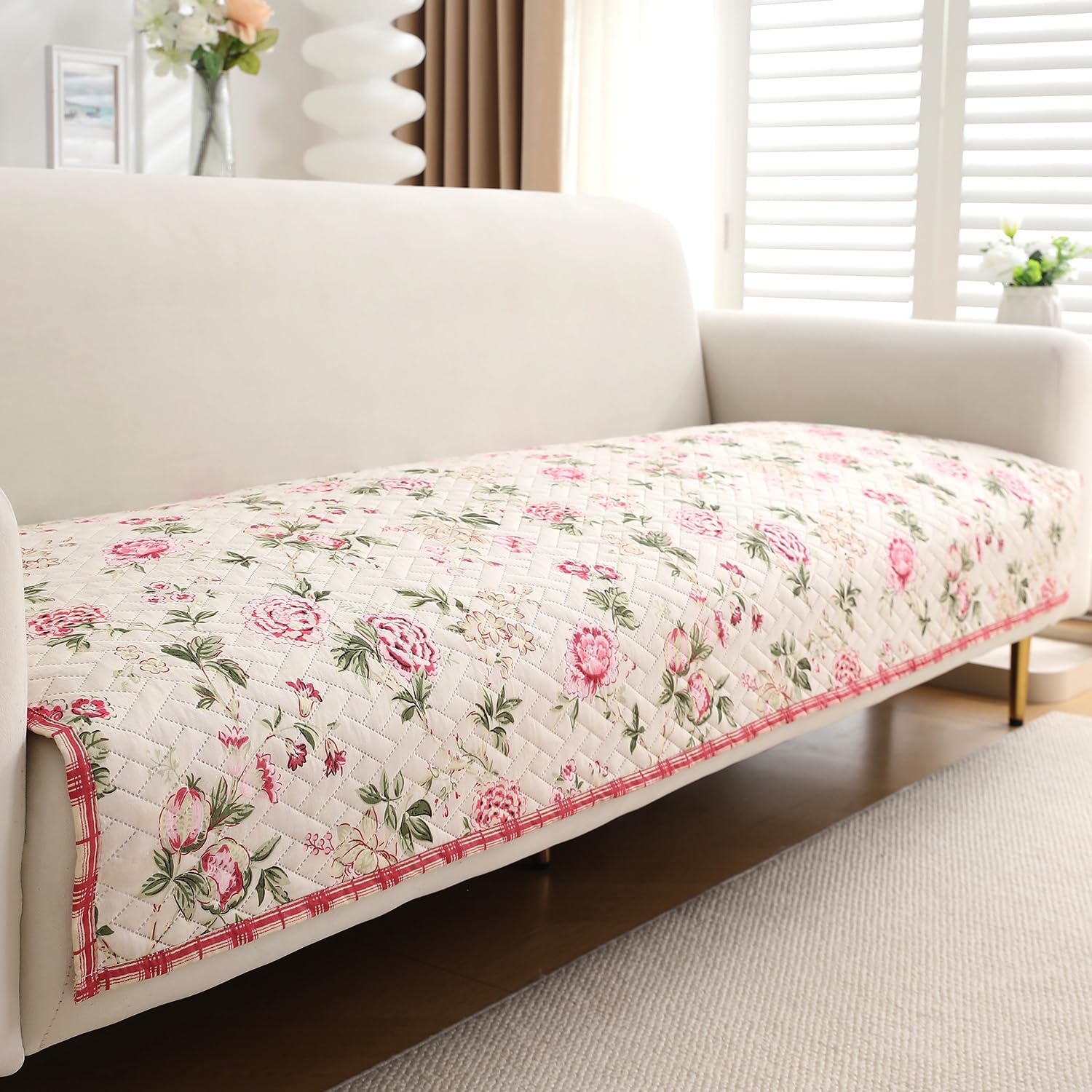 HOKIPO Printed Quilted Sofa Cover Mats for 1/2/3 Seater Sofa and L Shape. Make Your Own Sofa Cover Set, Mat Length 90(D) x 170(L) cm, Beige Peonies (IN-809-D3)-picture-28