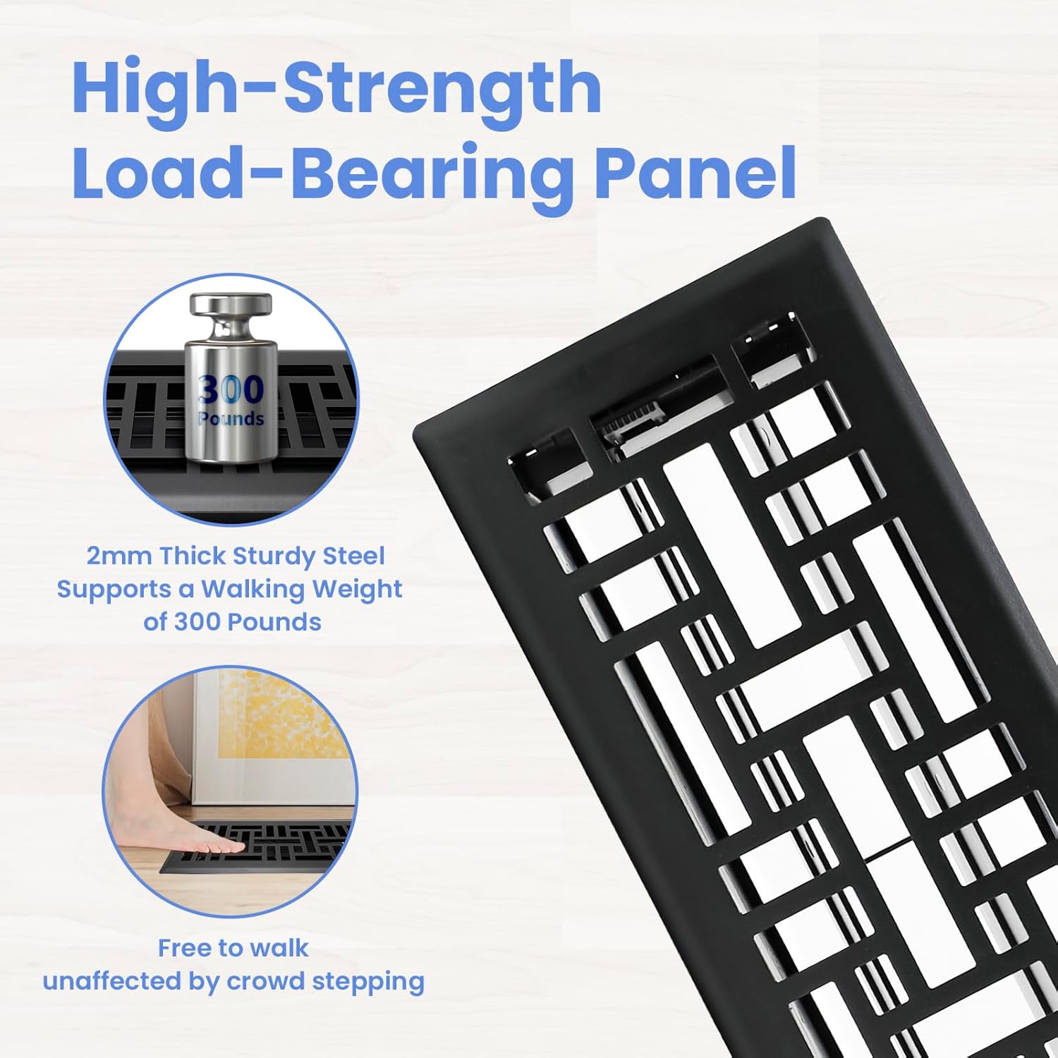 4x12 inches 2 pack heavy duty walkable floor register easy adjust air supply lever floor vents - seattle design - vent cover for home floor - matte black 4x12 inches matte black 2pcs