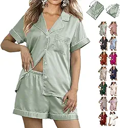 Conjunto de pijama feminino de cetim sedoso, 3 peças, conjunto de pijama de seda PP-4GG com botões