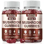Nubetong Mushroom Gummies for Adults - 10x Mushroom Supplement Gummies with Lion's Mane, Reishi, Chaga & Turkey Tail | Stress Relief, Focus & Immune Support (2 Pack)