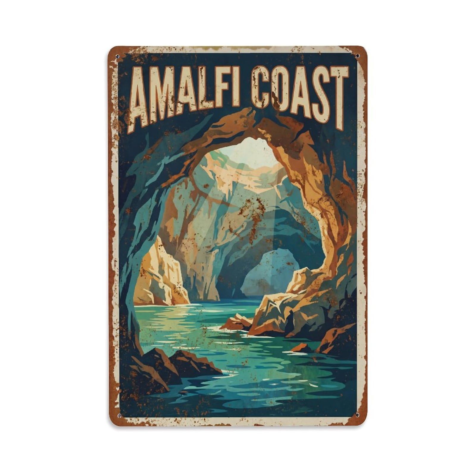 Vintage Travel Cavern Italy Sea Metal Tin Sign