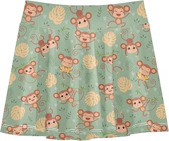 Girls Skirts with Shorts Monkey Cartoon Athletic Tennis Skorts Sport Performance Skirt with Pockets
