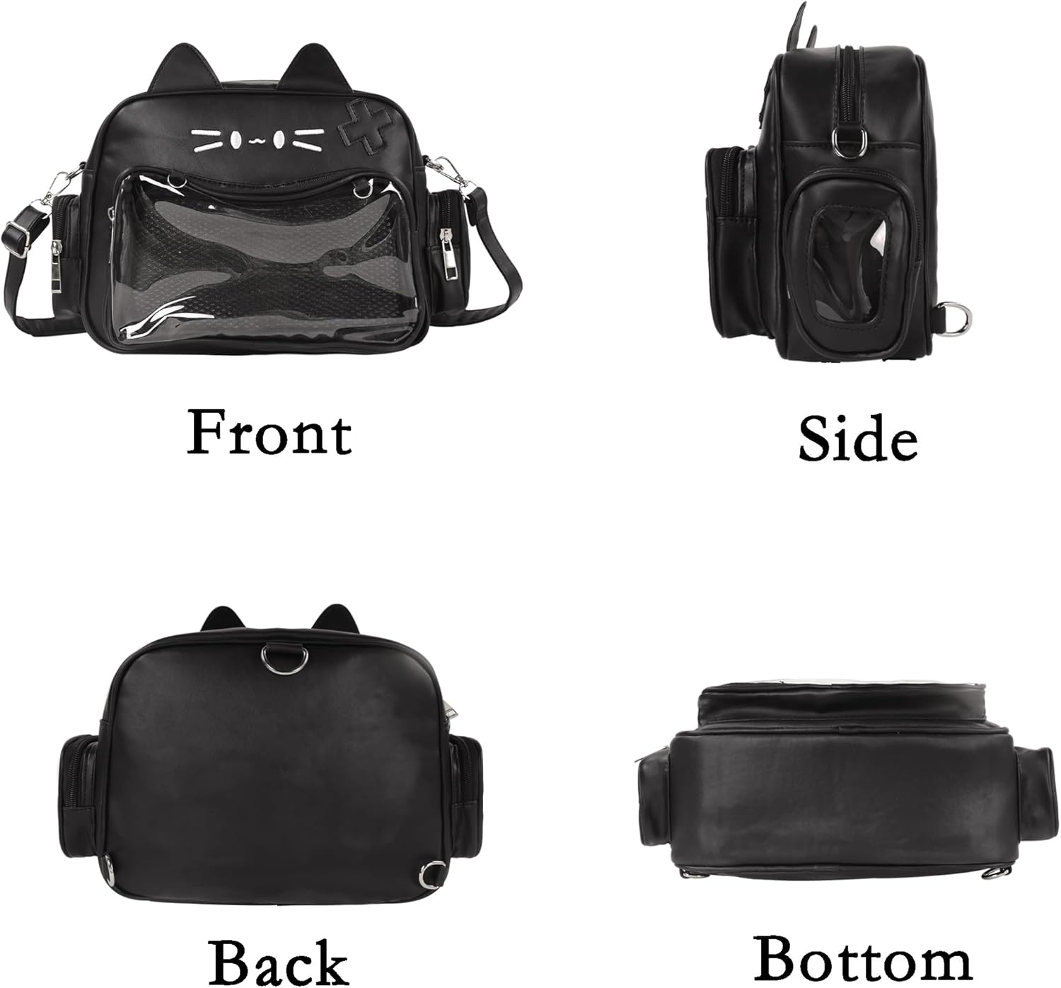 Kawaii Ita Bag Cat Backpack Y2k Girl Japanese School Bag Anime Shoulder Crossbody with Pin Display (Black) - Image 3