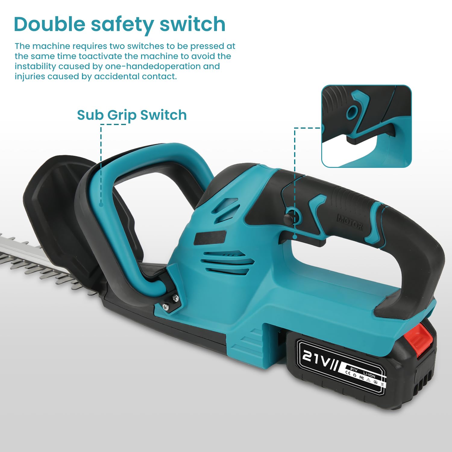 Taille Haie sans Fil 21V 1000W avec Batteries 6,0 Ah, Lame Double Action 52 cm, Écartement 15 mm