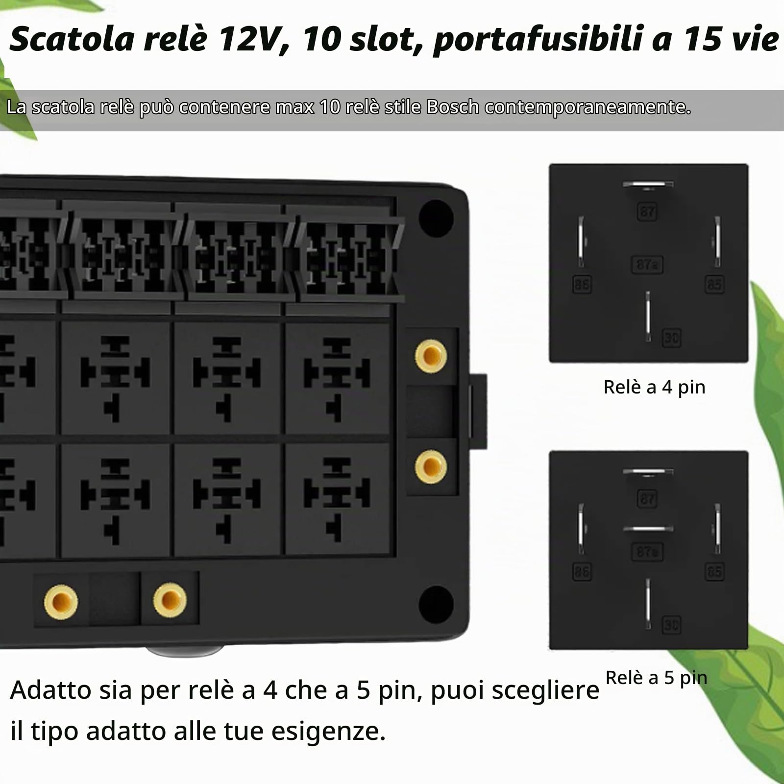 Scatola Relè Fusibili 12 V, 10 Relè 15 ATC ATO Universale Impermeabile Kit