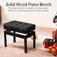 Vista 3 de AODSK Banco de piano de madera ajustable con cojín acolchado y almacenamiento con almacenamiento de partituras, color negro 22.05 x 13.39 x 18.31