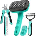 Self Cleaning Slicker Brush Kit for Dog & Cat Shedding & Grooming | Fluff & Detangle Short Long Hair, Gently Trim Nails, Fits Dogs & Cats Heavy Dense Coats to Prevent Severe Matting