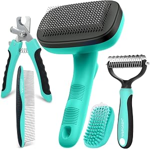 Self Cleaning Slicker Brush Kit for Dog & Cat Shedding & Grooming | Fluff & Detangle Short Long Hair, Gently Trim Nails, Fits Dogs & Cats Heavy Dense Coats to Prevent Severe Matting