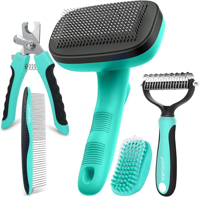 Self Cleaning Slicker Brush Kit for Dog & Cat Shedding & Grooming | Fluff & Detangle Short Long Hair, Gently Trim Nails, Fits Dogs & Cats Heavy Dense Coats to Prevent Severe Matting