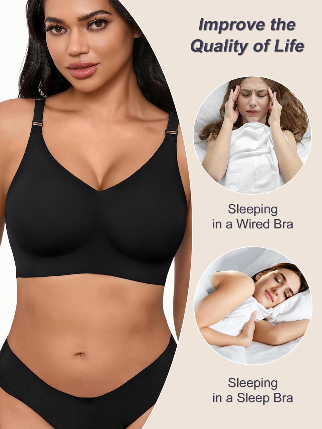 Sleep Bras for Women S/M, Wireless Seamless V-Neck Comfortable Sleeping Bralette, Sleep Lounging Bra with No Pads - Image 3