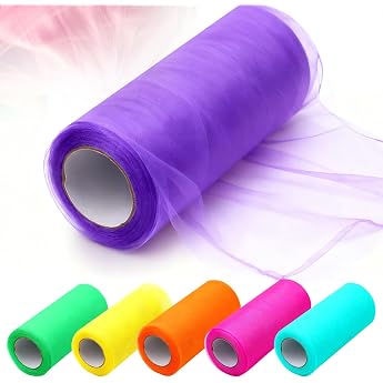 6 Colours Tulle Sold by the Metre 15 cm x 23 m Colourful Organza Fabric Tulle Fabric for Wedding Decoration Party Decoration Gift Wrapping DIY Craft Projects