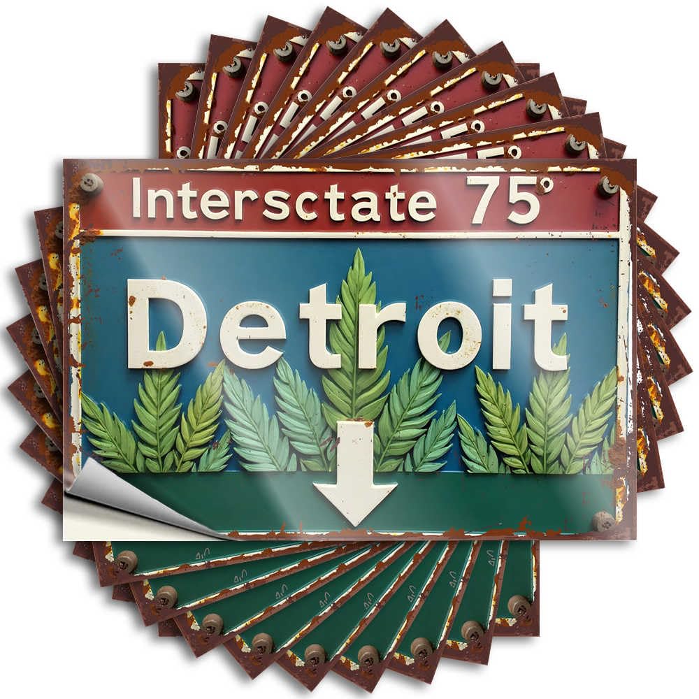 Fluffy Sticker, Mens Bathroom Decor Wall Vintage Detroit Interstate 75 Directional Sign with Leaf Decorati | Funny Quote Farmers Decals(12X18CM)