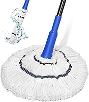 Vista 1 de Trapeador giratorio para limpieza de suelos, trapeador de microfibra con escurridor de mango largo, mopas húmedas de cuerda para vinilo de madera