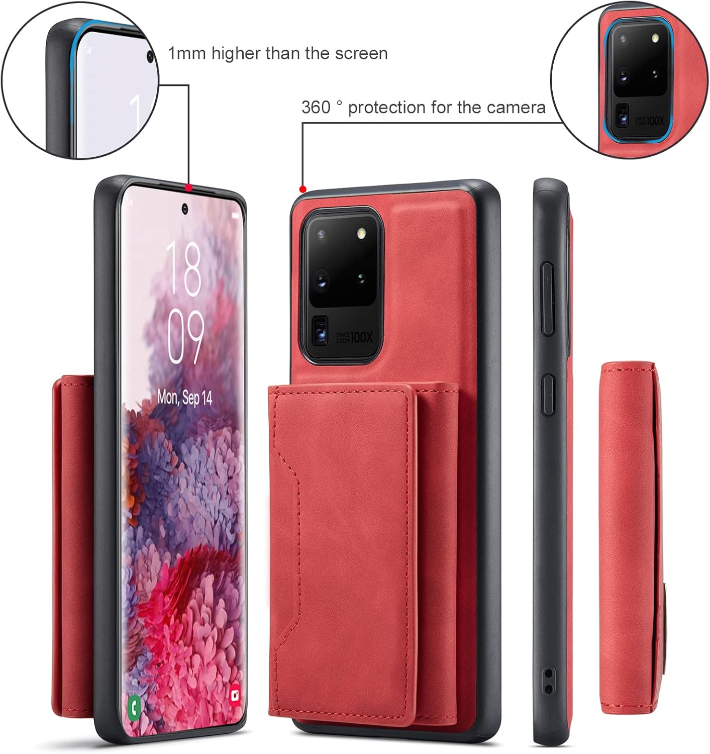 Asuwish Phone Case for Samsung Galaxy S20 Ultra 5G Wallet Cover with Tempered Glass Screen Protector and Credit Card Holder Stand Leather Cell Accessories S20ultra 20S S 20 A20 20ultra G5 Men Red