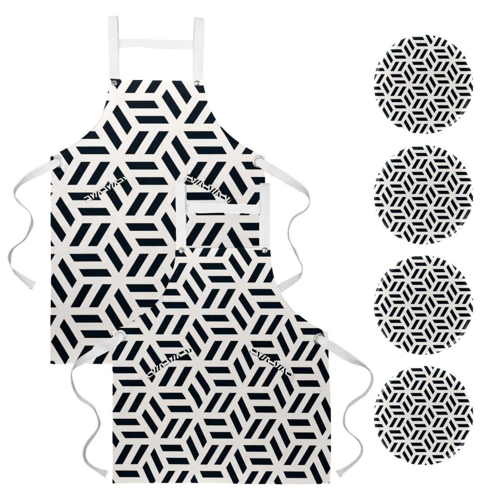 Tablier de cuisine avec 4 broches et motif géométrique hexagonal - 7