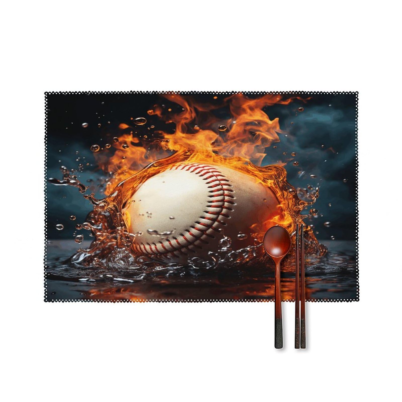 Fodpand Style Fire Water Baseball Ball Placemats Set Of 4 Place Mats Table Mats