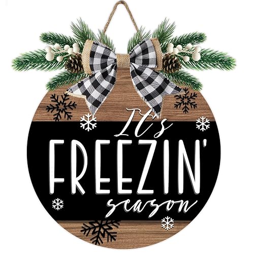 Deroro Winter It's Freezin Season Front Door Sign, Farmhouse Rustic