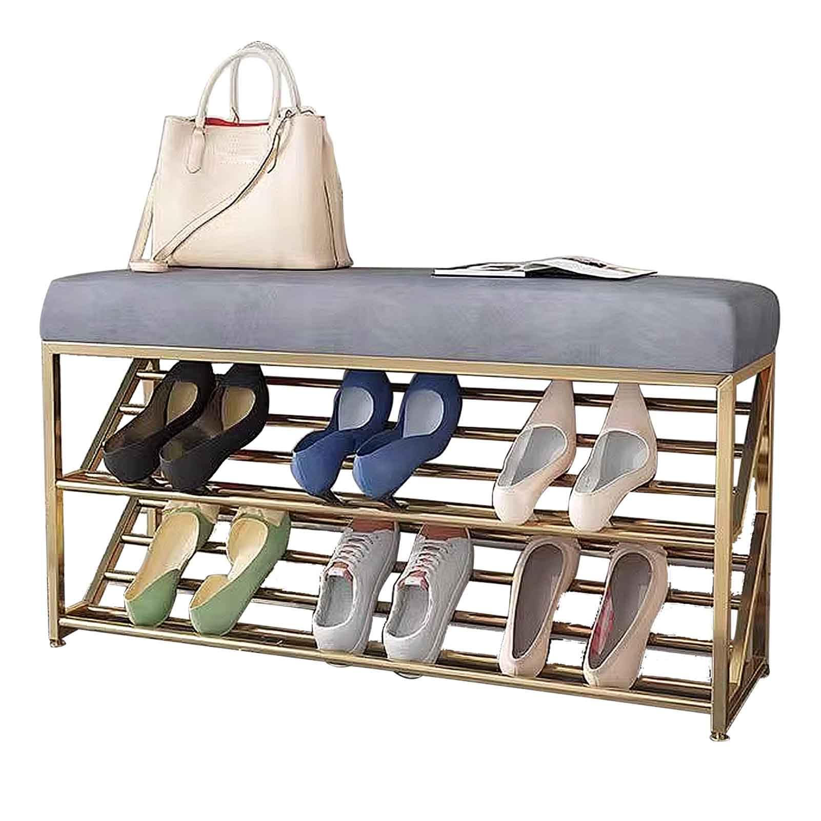 Petit banc à chaussures doré et gris pour optimiser votre entrée