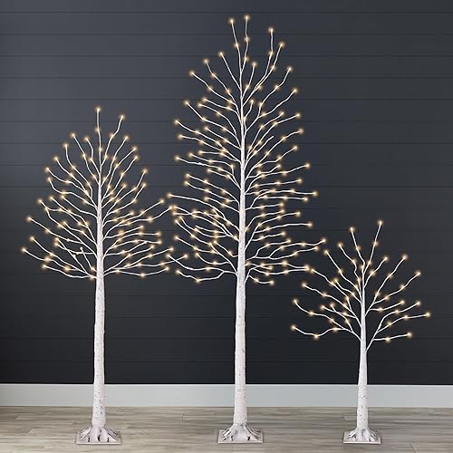 Miniatura 9 de Best Choice Products Árbol de abedul iluminado de 4 pies, 6 pies y 8 pies, paquete de 3 con luces LED, 12 colores inc. blanco cálido para el hogar,