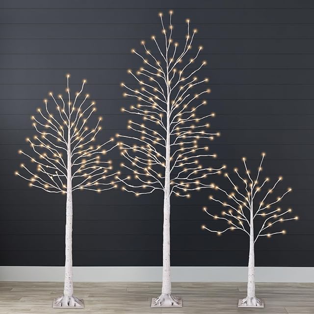 Best Choice Products 4ft 6ft and 8ft Lighted Birch Tree 3Pk w LED Lights 12 Color Options w