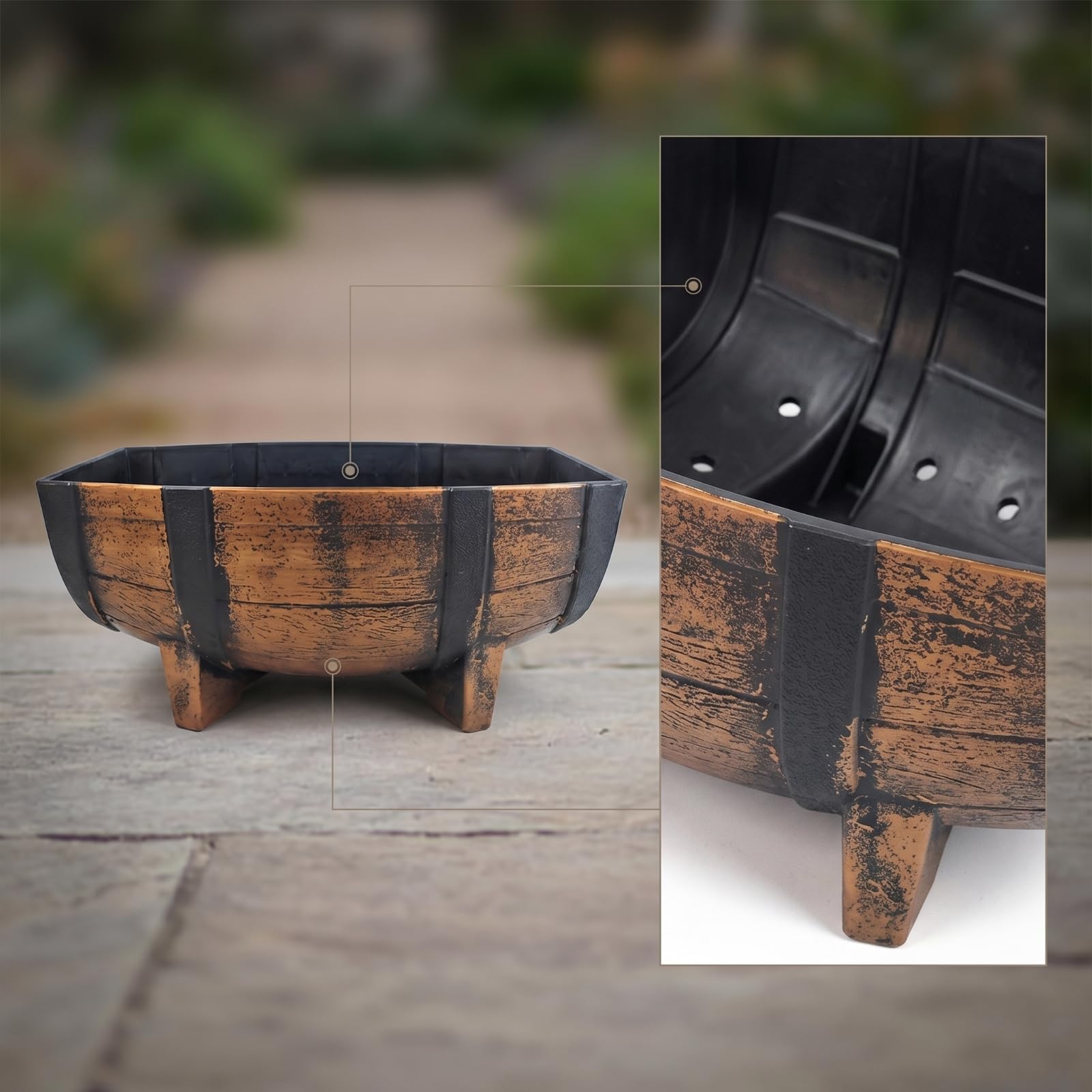 predolo Fioriera a Mezza Botte Impermeabile Vaso a Mezza Botte Facile da Spostare Contenitore con Gambe per Patio, Giardino, 2 Pezzi In Scatola