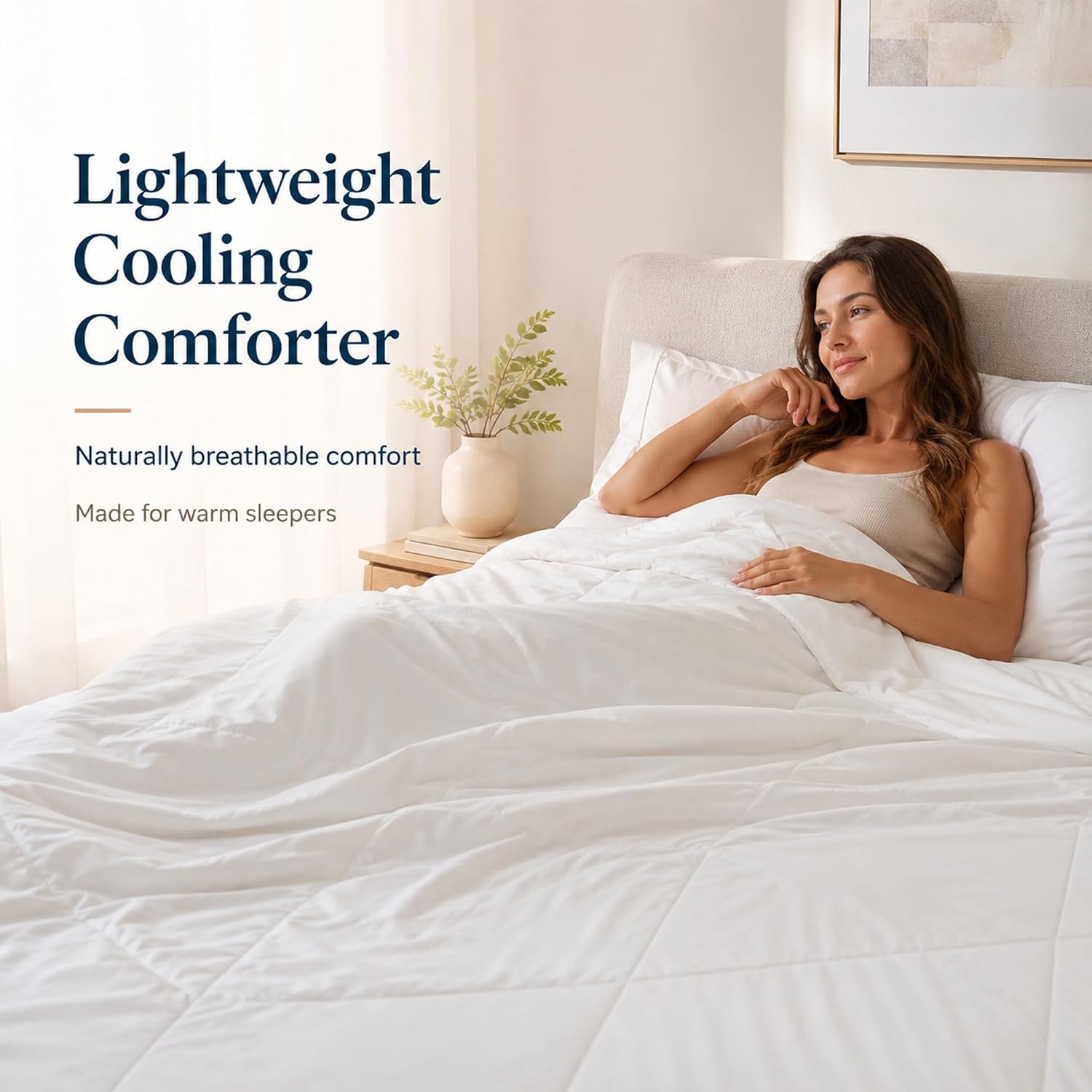 Lightweight Cooling Comforter, 100% Viscose from Bamboo Shell and Fill, Breathable Duvet Insert with Gentle Weight and Comforting Coverage, Queen 90″ x 90″
