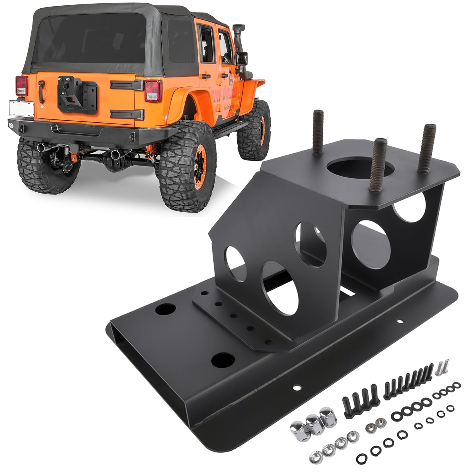 Adjustable Spare Tire Carrier Heavy-Duty Replacement for 2007-2018 Jeep Wrangler JK JKU Unlimited 2/4 Doors up to 40 inches Spare Wheel Holder Rack Mounting Bracket