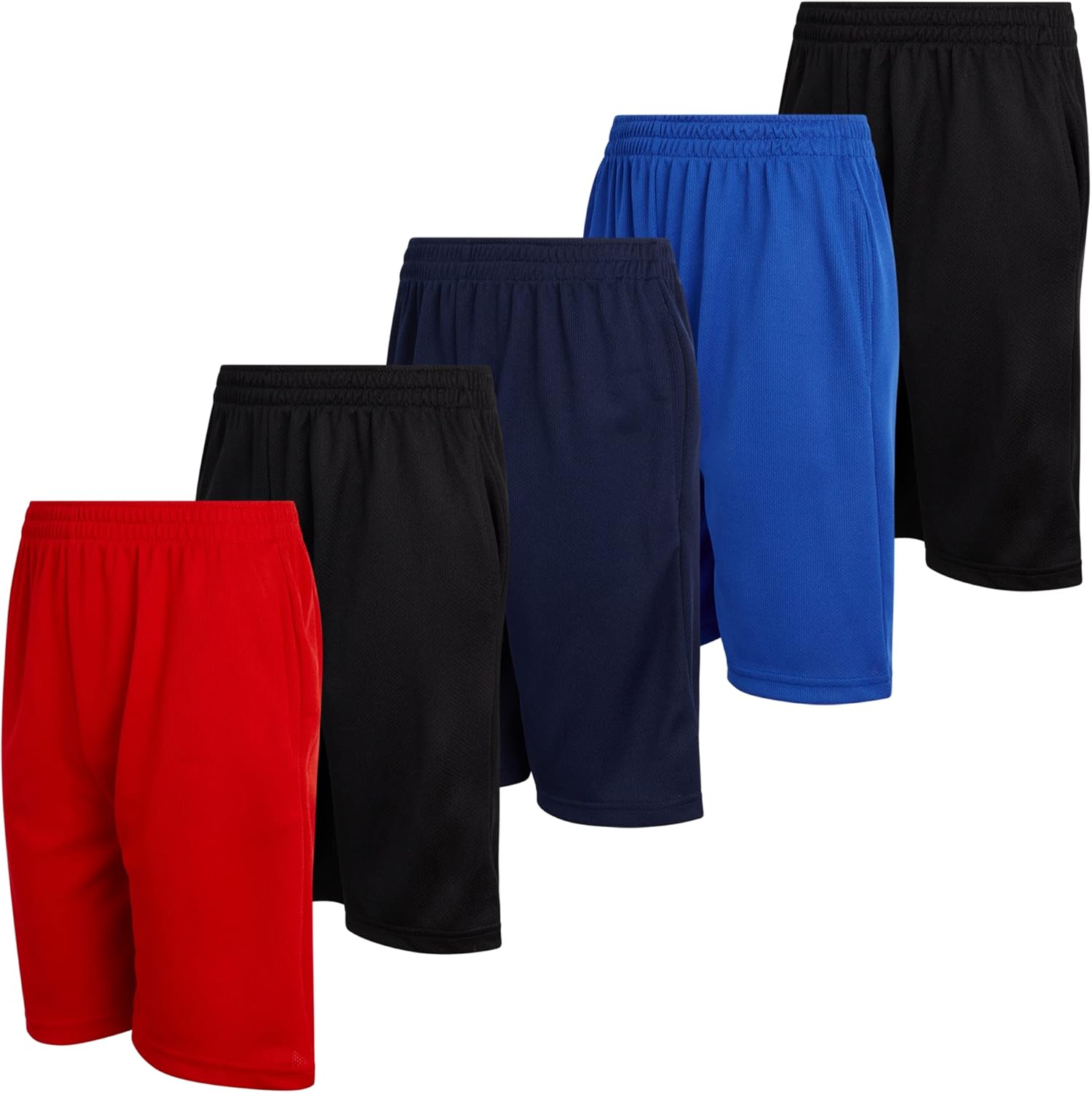 Mad Game Boys Athletic Shorts - 5 Pack Athletic Performance Mesh Running Basketball Shorts for Boys with Pockets (Sizes 8-18)