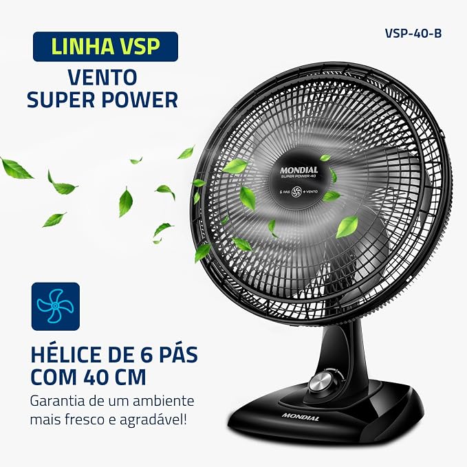 MONDIAL Ventilador de Mesa 40cm Super Power, Preto/Prata, 140W, 110V - VSP-40-B