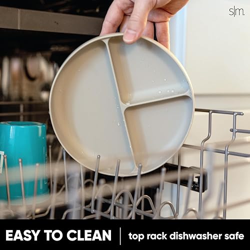 Miniatura 4 de Simple Modern Plato de silicona para bebés y niños pequeños  Platos divididos y aptos para microondas para niños  Colección Parker  Triángulos grises