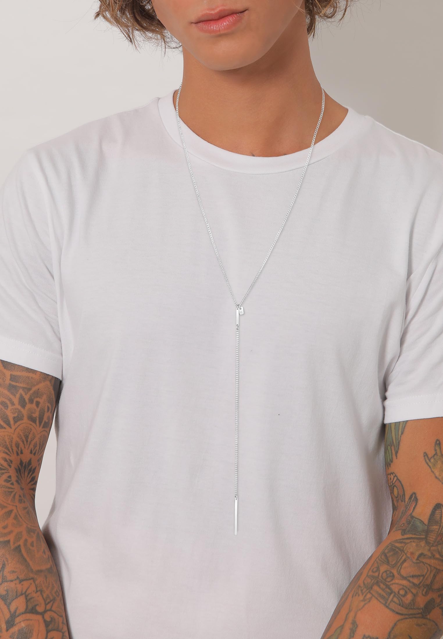 Kuzzoi Halskette Herren 925 Silber mit Barren Anhänger (30 mm) Y-Kette für den Mann Kettenlänge 70 cm