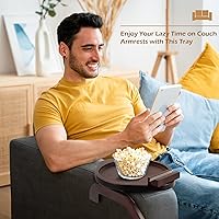 Vista 8 de SINWANT Mesa de brazo para sofá, bandeja redonda de bambú con clip para sofá con soporte para teléfono de 360°, mesa plegable para reposabrazos