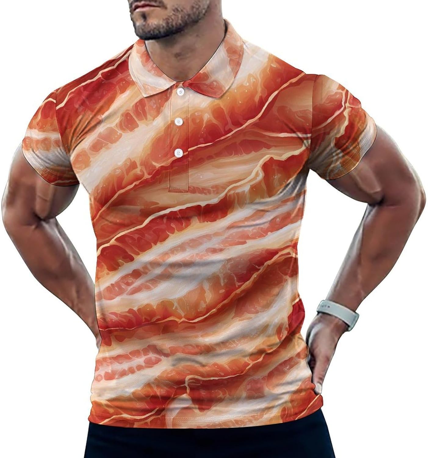 Bacon Textures Men's Polo Golf Shirts Collared T-Shirt | short sleeve,three button,quick dry,machine washable,summer tee top