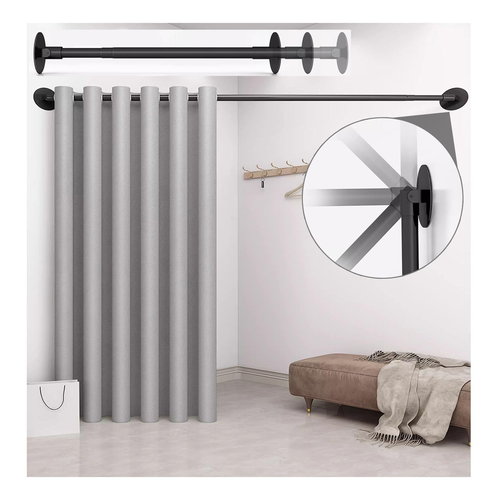 Umkleidekabine Wandmontage, EckUmkleidekabine, Umkleideraum Sichtschutz Vorhänge mit Teleskopstange 90-160cm, Türvorhang Umkleide Für Bekleidungsgeschäft Partition Für Ecken und Türöffnungen, Grau