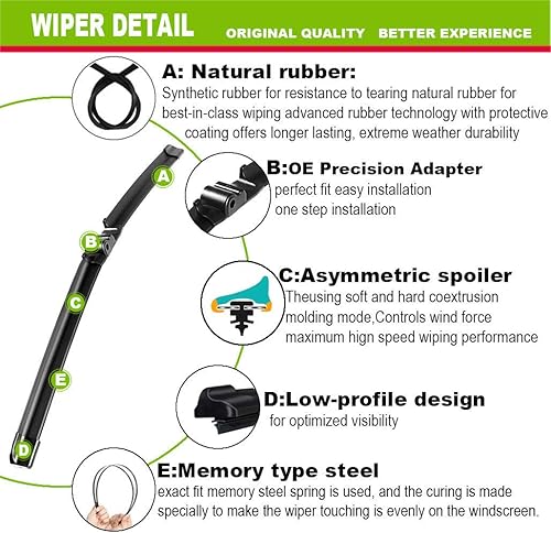 Miniatura 9 de ANRDDO - Juego de 2 limpiaparabrisas de fábrica para limpiaparabrisas delantero