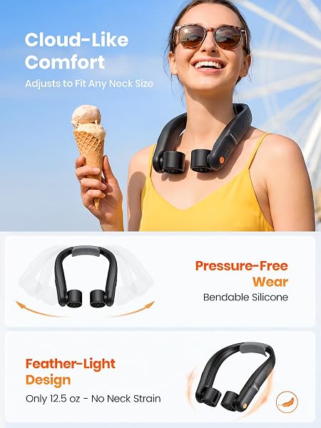 Warmco Ventilateur de cou portable, 5200 mAh, rechargeable, ventilateur mains libres avec flux d'air puissant, 3 vitesses, ventilateur de refroidissement à double tête pour voyage, extérieur, camping - 5