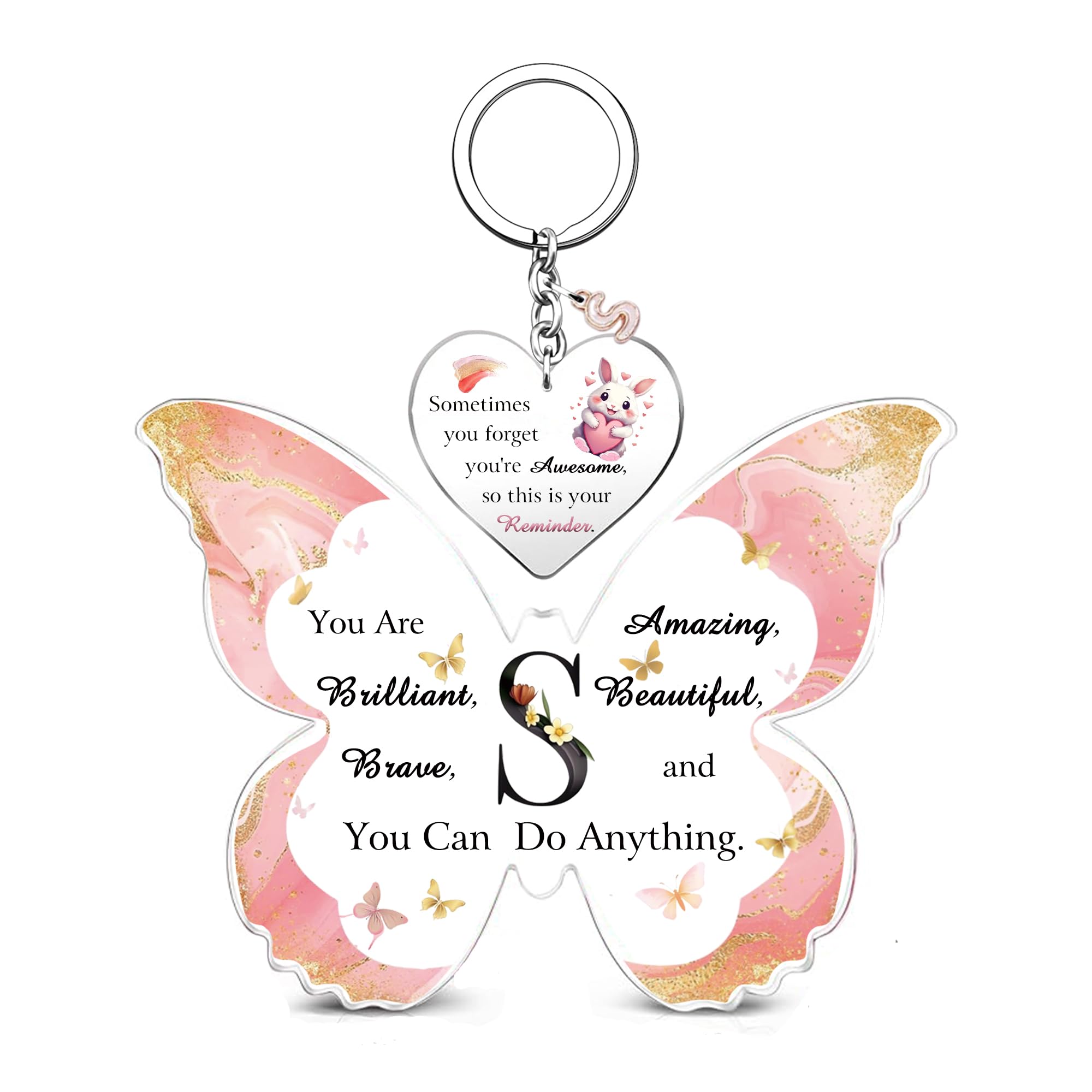 Acrylic Plaque Keychain Set A to Z Initial Letter Inspirational 26 Alphabets Birthday Christmas Gifts Bestie Friend Daughter Keepsake Graduation Keyring Personalised Women Girls Valentine's Sign (S)