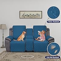 Vista 3 de PureFit Funda reclinable de 2 asientos para sofá biplaza, azul pavo real, beige, resistente al agua, reversible, protector de muebles para sofá
