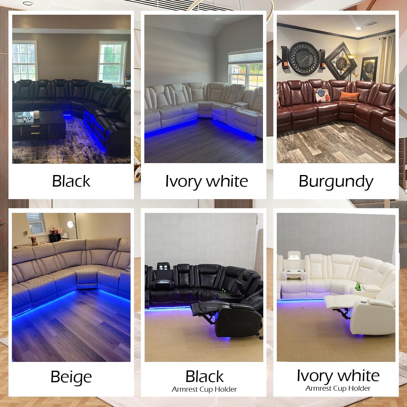 Power Recliner Sectional Sofa Set for Living Room Furniture Sets,Leather Reclining Sofa Set with LED Lights/Hidden Storage,L- Shaped Couch for Living Room/Home Theater(Beige,Sectional)