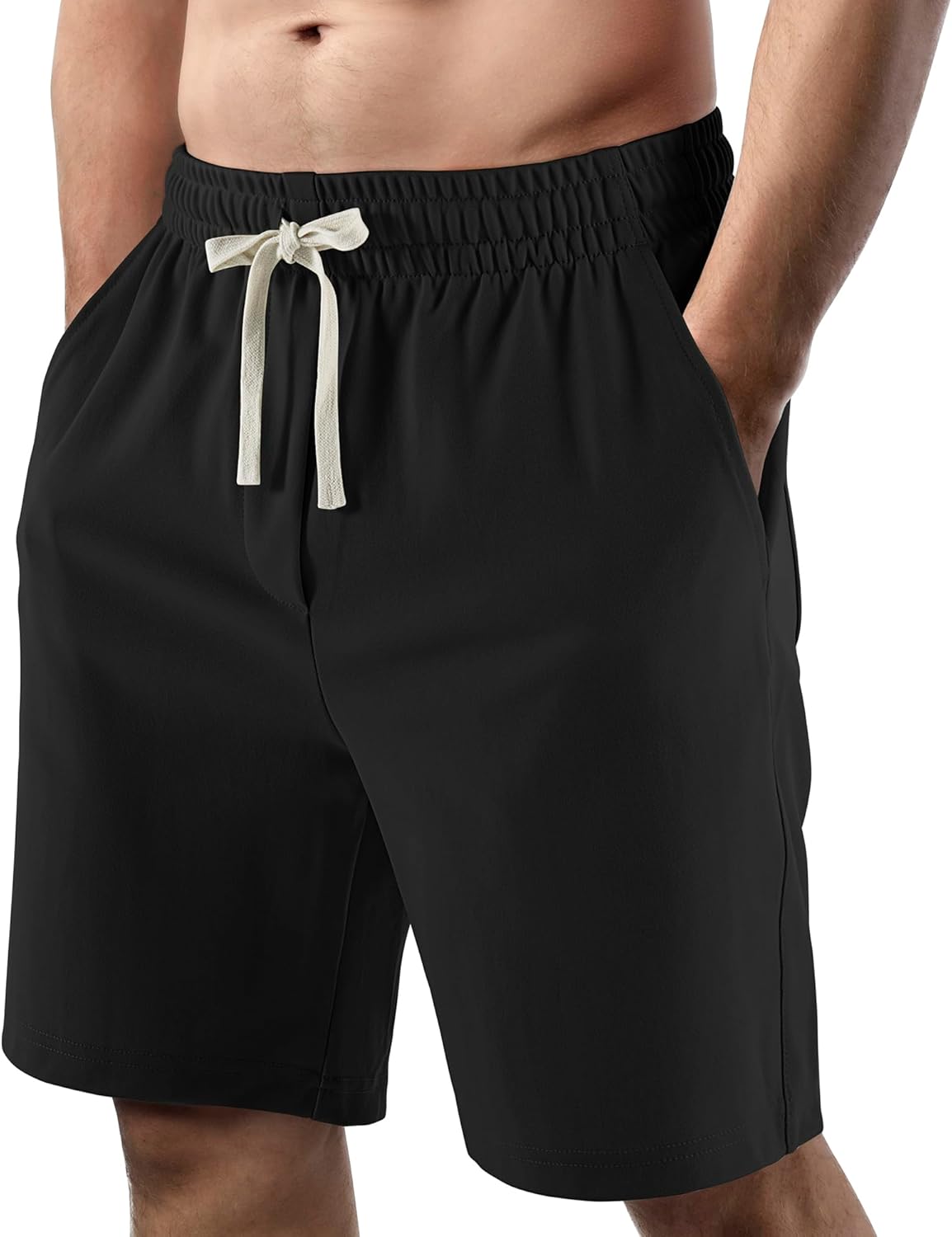 Lkrhzevg Men's Casual Shorts Elastic Waist Drawstring Lightweight Outdoor Summer Beach Shorts with Pockets Hiking Shorts-M Black