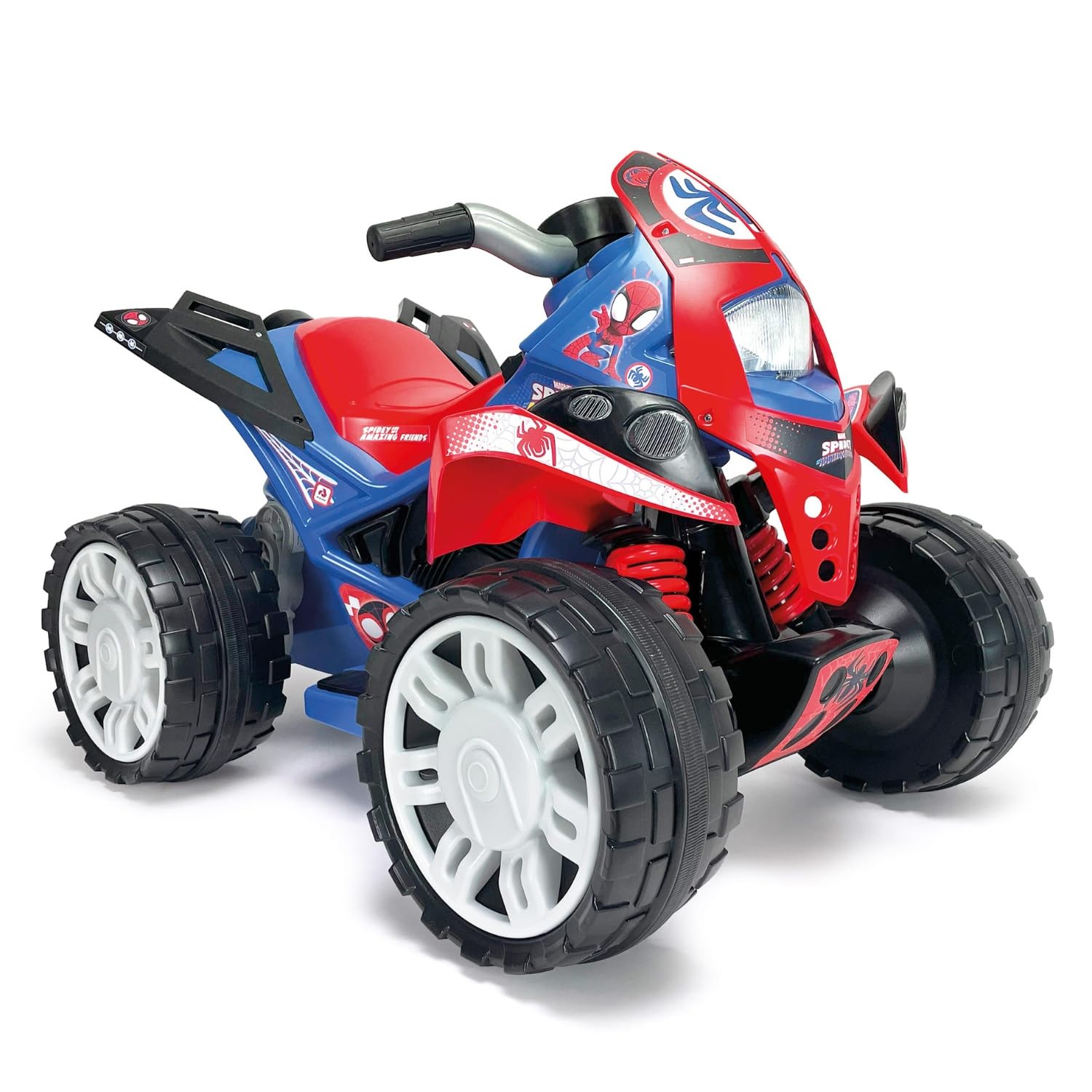 INJUSA - Quad elektryczny The Beast Spiderman, dla dzieci od 2 do 4 lat, akumulator 12 V, pedał przyspieszenia, bieg wsteczny i plastikowe koła, maksymalna prędkość 6 km/h, kolor niebieski